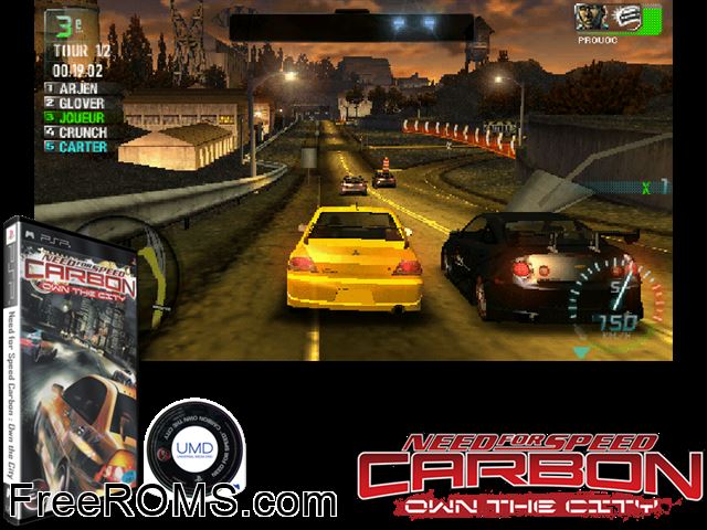 Need For Speed Carbon - Own The City (Korea) PSP game showing 3D box cover and gameplay screenshot