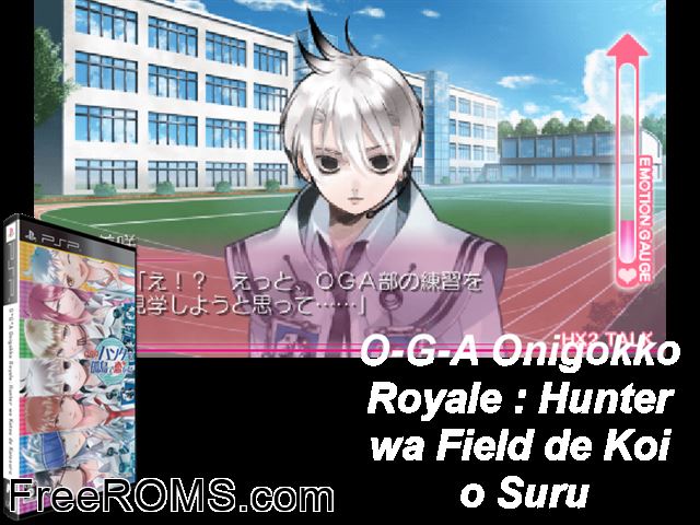 OGA Onigokko Royale - Hunter wa Kotou de Koiosuru Japan PSP game showing 3D box cover and gameplay screenshot