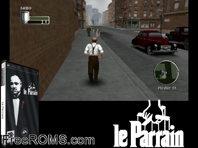 Parrain, Le (France) PSP game showing 3D box cover and gameplay screenshot