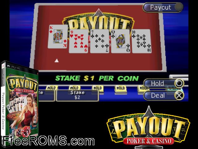 Payout Poker and Casino PSP game showing 3D box cover and gameplay screenshot