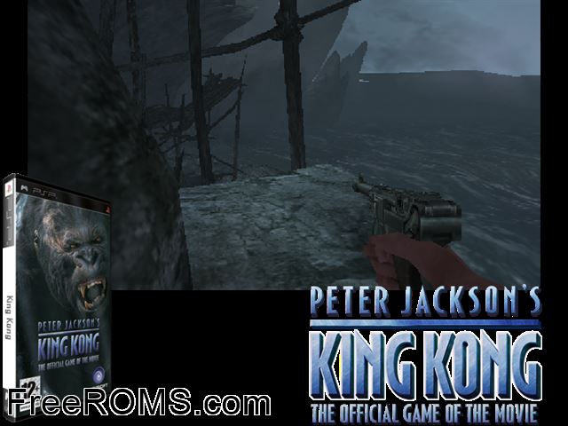 Peter Jacksons King Kong (Europe) PSP game showing 3D box cover and gameplay screenshot