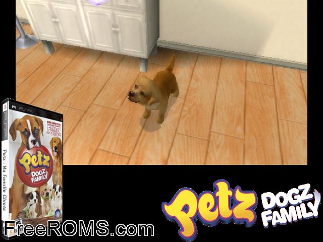 Petz - Dogz Family PSP game showing 3D box cover and gameplay screenshot