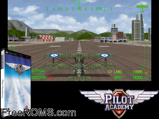 Pilot Academy (Europe) PSP game showing 3D box cover and gameplay screenshot