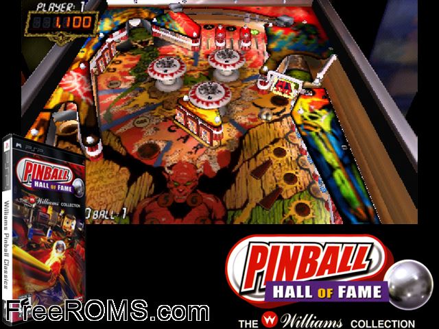 Pinball Hall Of Fame - The Williams Collection PSP game showing 3D box cover and gameplay screenshot