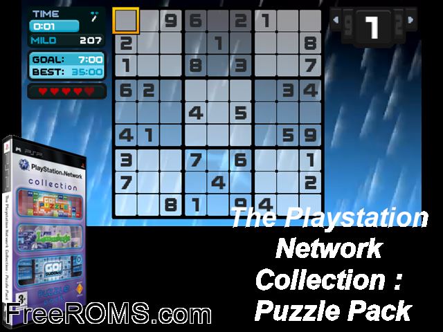 Playstation Network Collection - Puzzle Pack, The (Europe) PSP game showing 3D box cover and gameplay screenshot