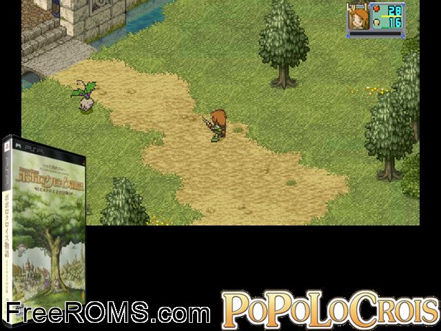 Popolocrois Monogatari - Pietro Ouji No Bouken (Japan) PSP game showing 3D box cover and gameplay screenshot