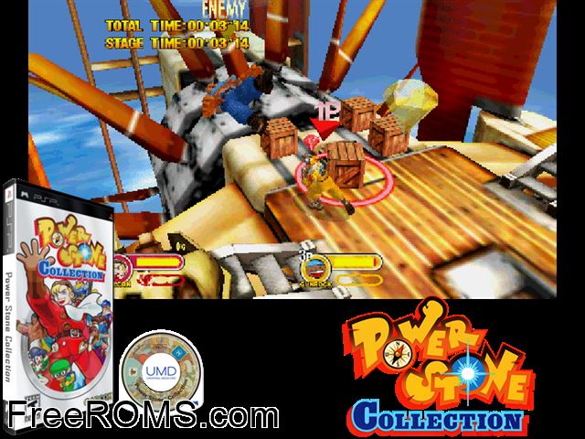 Power Stone Collection (Europe) PSP game showing 3D box cover and gameplay screenshot