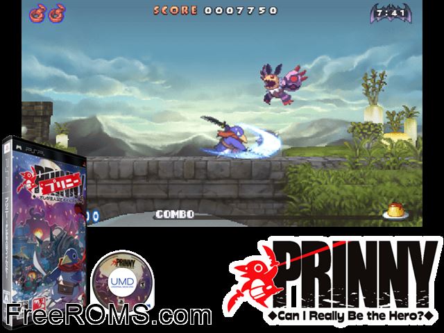 Prinny - Ore Ga Shujinkou De Iinsuka (Japan) PSP game showing 3D box cover and gameplay screenshot
