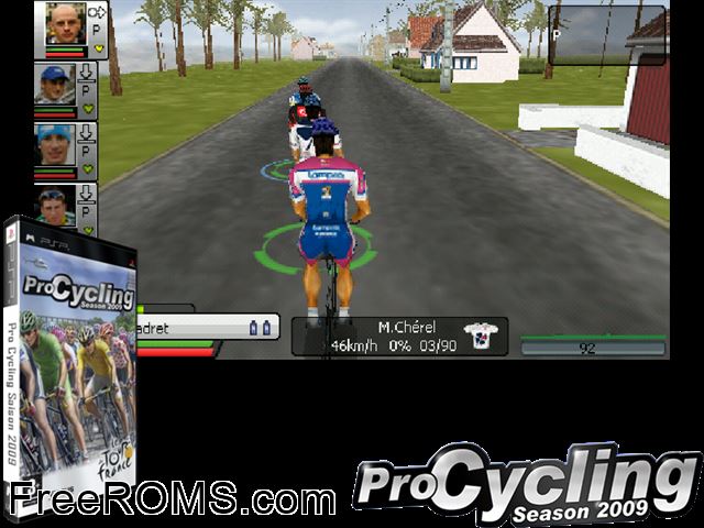 Pro Cycling Season 2009 - Le Tour De France (Europe) PSP game showing 3D box cover and gameplay screenshot