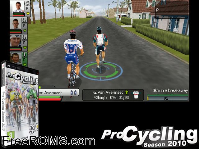 Pro Cycling Season 2010 - Le Tour De France (Europe) PSP game showing 3D box cover and gameplay screenshot