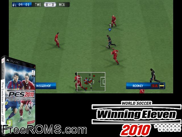 Pro Evolution Soccer 2010 (Netherlands) PSP game showing 3D box cover and gameplay screenshot