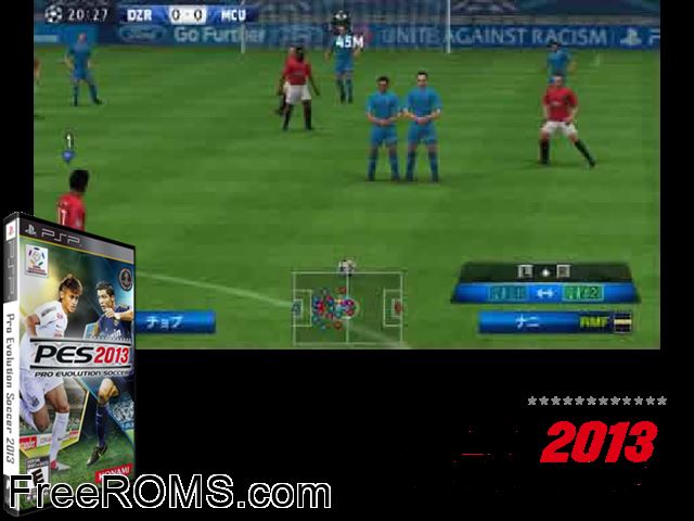 Pro Evolution Soccer 2013 (M4) PSP game showing 3D box cover and gameplay screenshot