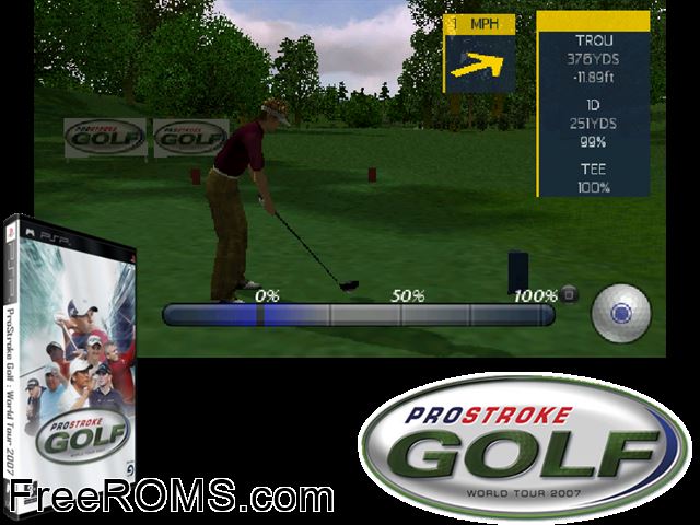 Pro Stroke Golf - World Tour 2007 PSP game showing 3D box cover and gameplay screenshot