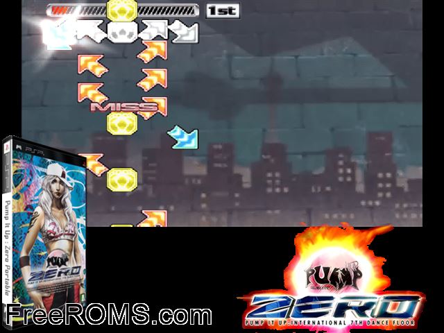 Pump It Up - Zero Portable (Korea) PSP game showing 3D box cover and gameplay screenshot