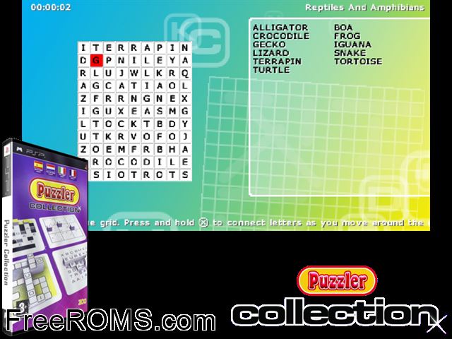 Puzzler Collection (Europe) PSP game showing 3D box cover and gameplay screenshot