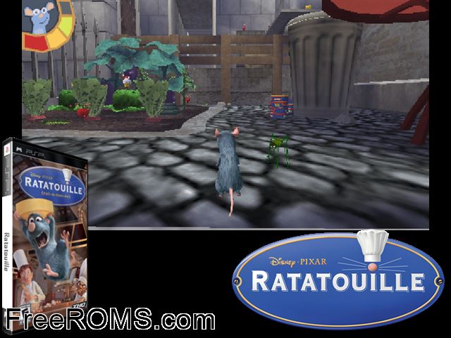 Ratatouille France PSP game showing 3D box cover and gameplay screenshot