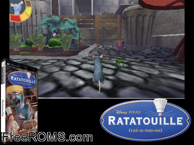Ratatouille Russia PSP game showing 3D box cover and gameplay screenshot