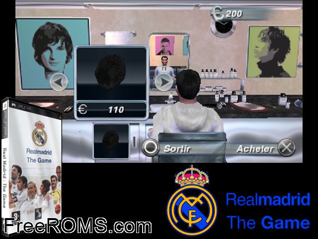 Real Madrid - The Game Europe (M5) PSP game showing 3D box cover and gameplay screenshot
