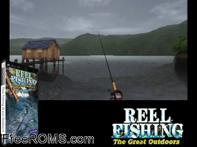 Reel Fishing - The Great Outdoors PSP game showing 3D box cover and gameplay screenshot