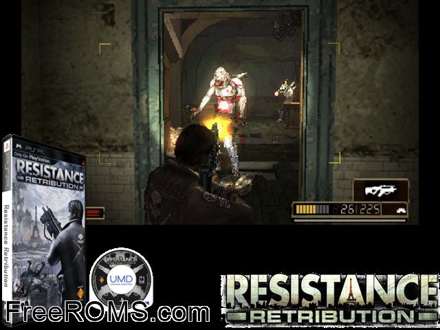 Resistance Retribution Canada (M4) PSP game showing 3D box cover and gameplay screenshot