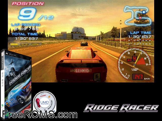 Ridge Racer Korea PSP game showing 3D box cover and gameplay screenshot