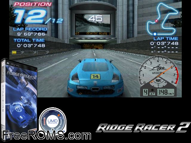 Ridge Racers 2 Japan PSP game showing 3D box cover and gameplay screenshot