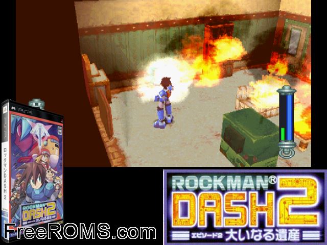 Rockman Dash 2 Japan PSP game showing 3D box cover and gameplay screenshot