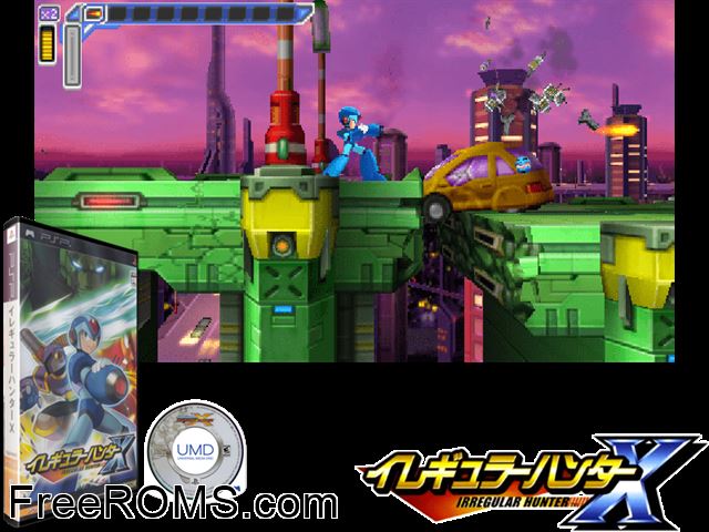 Rockman X - Irregular Hunter Japan PSP game showing 3D box cover and gameplay screenshot