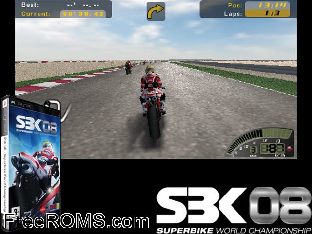 SBK08 - Superbike World Championship Europe (M5) PSP game showing 3D box cover and gameplay screenshot