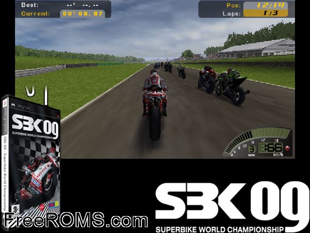 SBK 09 Superbike World Championship Europe (M5) PSP game showing 3D box cover and gameplay screenshot