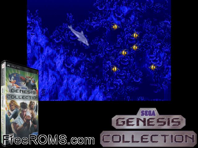 Sega Genesis Collection PSP game showing 3D box cover and gameplay screenshot