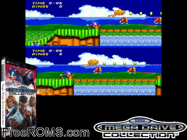 Sega Mega Drive Collection Europe PSP game showing 3D box cover and gameplay screenshot