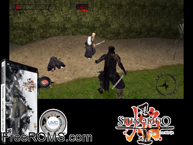 Shinobido - Tales of the Ninja Europe PSP game showing 3D box cover and gameplay screenshot