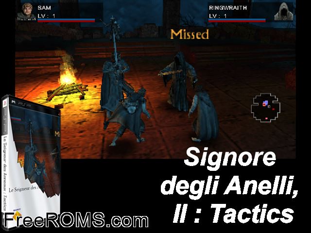 Signore Degli Anelli, Il - Tactics Italy (C3RB3RUS) PSP game showing 3D box cover and gameplay screenshot