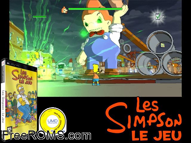 Simpson - Le Jeu, Les France PSP game showing 3D box cover and gameplay screenshot