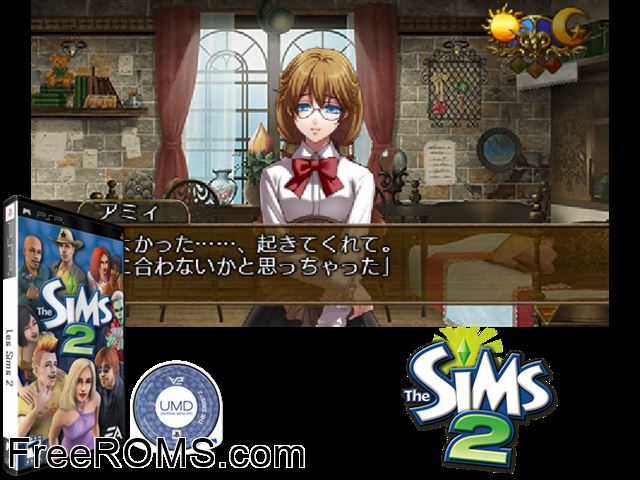 Sims 2, The PSP game showing 3D box cover and gameplay screenshot