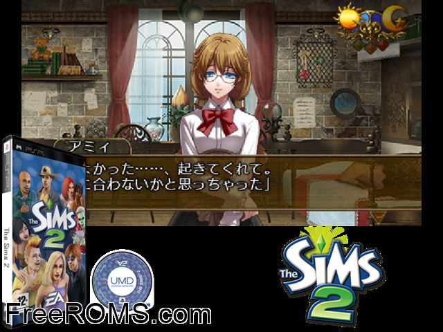 Sims 2, The Europe (M5) PSP game showing 3D box cover and gameplay screenshot
