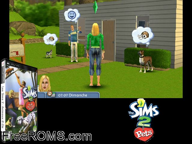 Sims 2 - Pet Wan Nyan Life ,The Japan PSP game showing 3D box cover and gameplay screenshot
