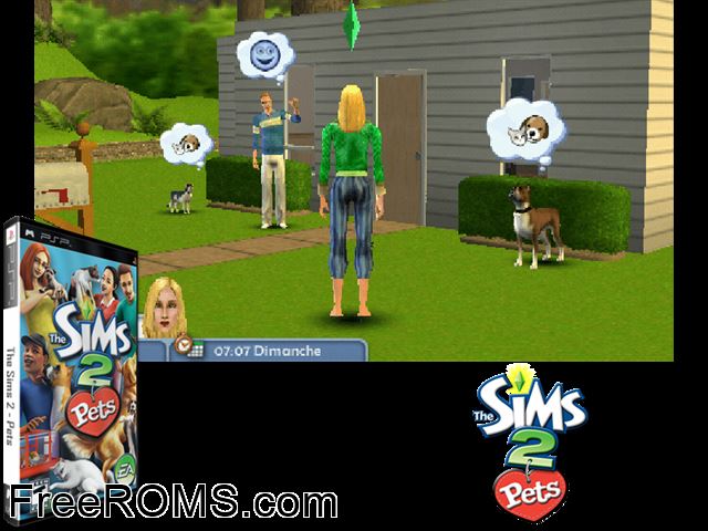 Sims 2 - Pets, The Canada (M2) PSP game showing 3D box cover and gameplay screenshot