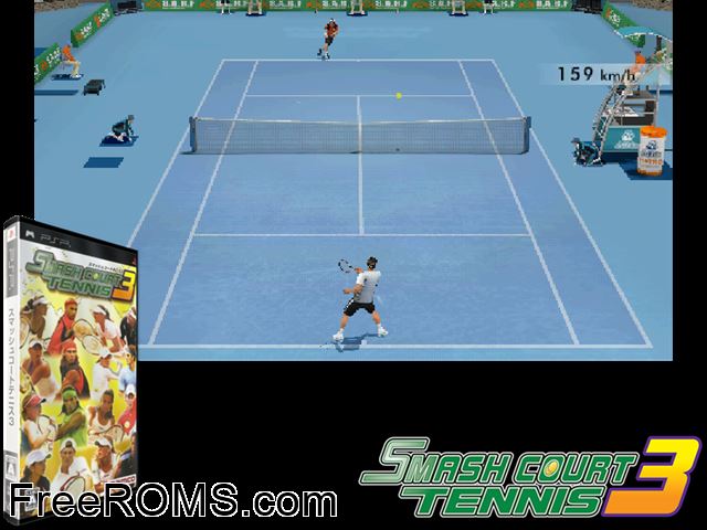 Smash Court Tennis 3 Japan PSP game showing 3D box cover and gameplay screenshot