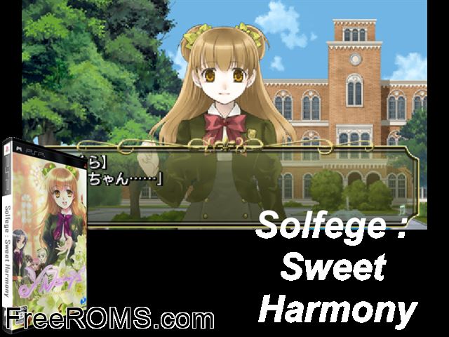Solfege - Sweet Harmony Japan PSP game showing 3D box cover and gameplay screenshot