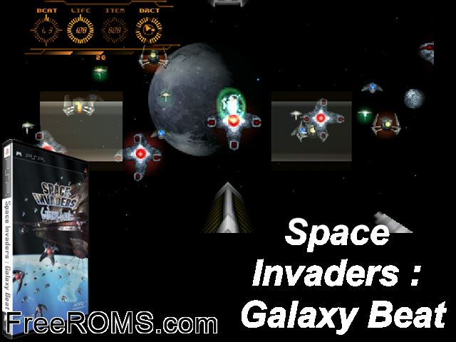 Space Invaders - Galaxy Beat Japan PSP game showing 3D box cover and gameplay screenshot