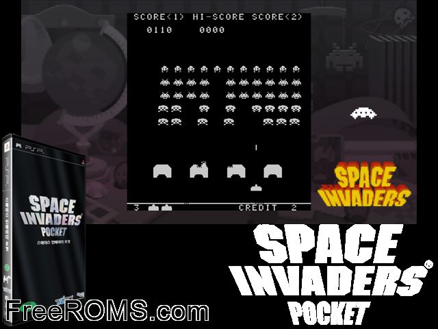 Space Invaders Pocket Korea PSP game showing 3D box cover and gameplay screenshot
