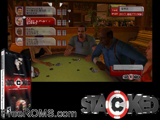 Stacked with Daniel Negreanu PSP game showing 3D box cover and gameplay screenshot