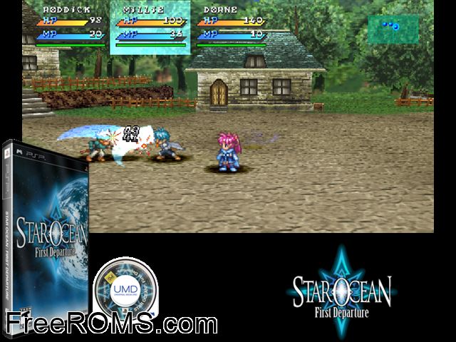 Star Ocean - First Departure PSP game showing 3D box cover and gameplay screenshot
