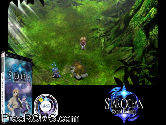 Star Ocean - Second Evolution PSP game showing 3D box cover and gameplay screenshot