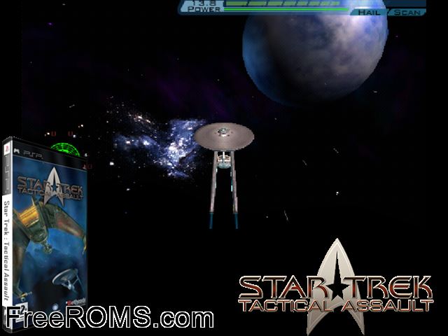 Star Trek - Tactical Assault Europe (M5) PSP game showing 3D box cover and gameplay screenshot