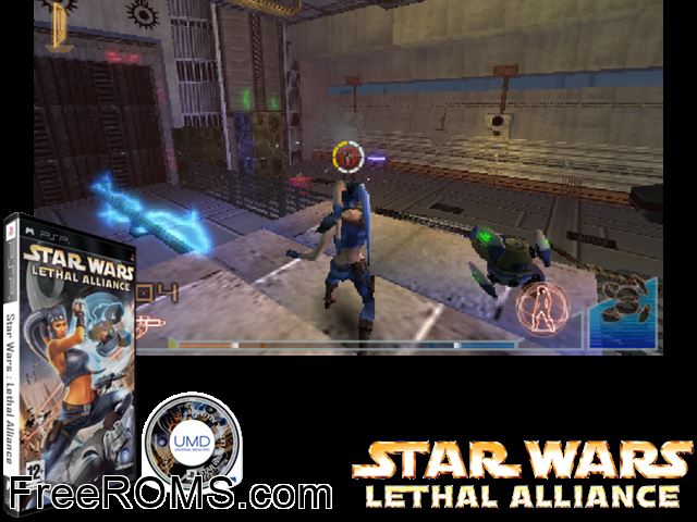Star Wars - Lethal Alliance Europe (M5) PSP game showing 3D box cover and gameplay screenshot