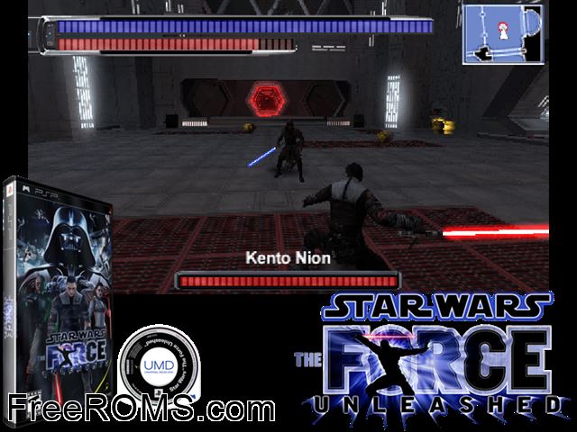 Star Wars - The Force Unleashed PSP game showing 3D box cover and gameplay screenshot