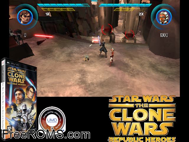 Star Wars The Clone Wars - Republic Heroes Europe (M2) PSP game showing 3D box cover and gameplay screenshot